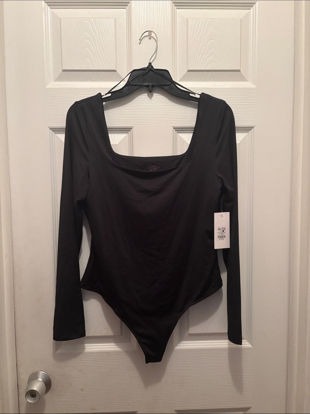 Women's Long Sleeve Square Neck Black Bodysuit